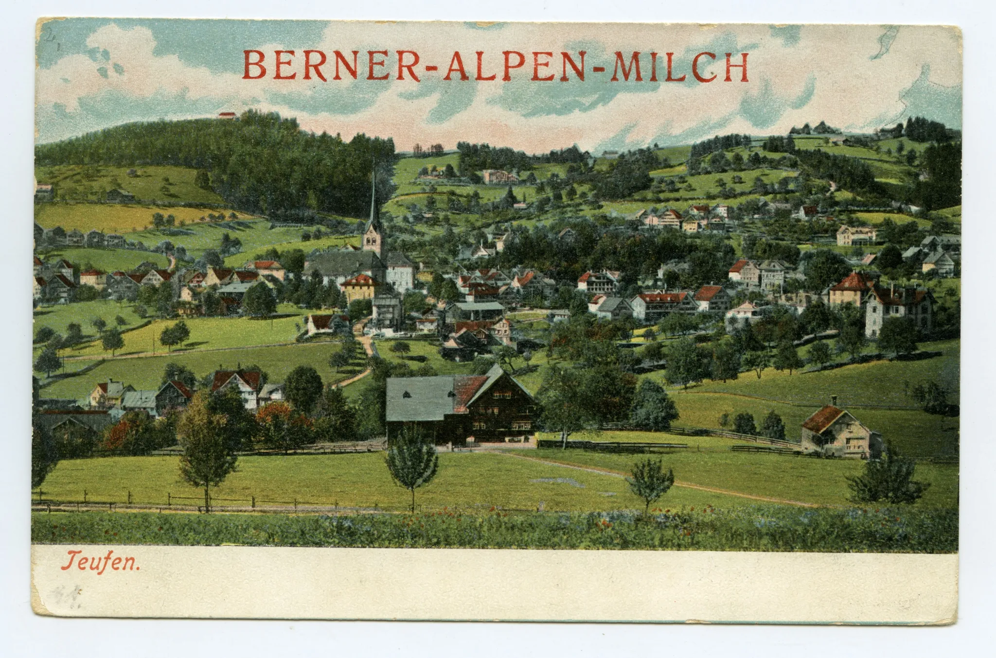 vorne Schönenbüel, mit Bächli, Krankenhaus Gremm, Bad Sonder. Blick zu Frölichsegg, Hüslersegg