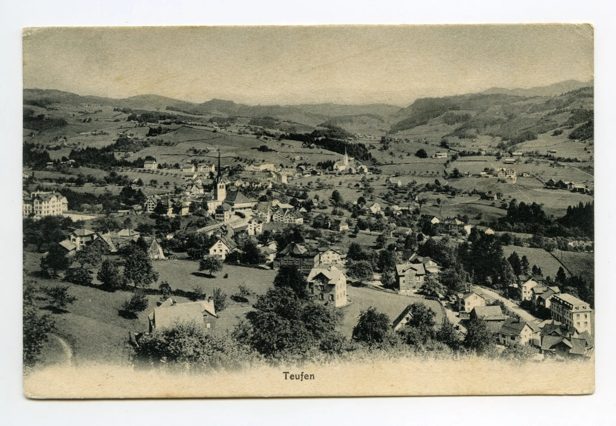 beide Dorfkirchen, Linde (mit Saal), Blick zu Schlatterlehn, Steigbach, Gäbris, Fänern, Kamor