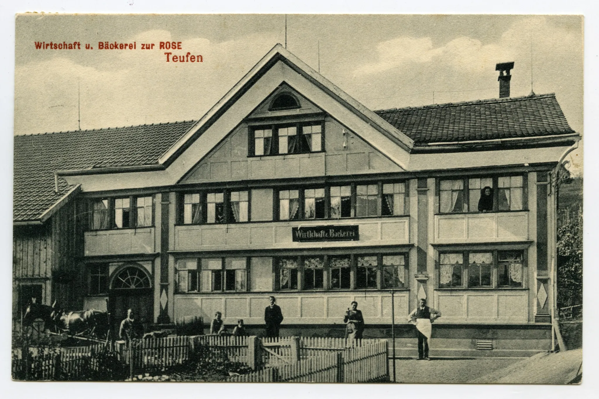 Ansicht von der Gremmstrasse aus mit Personen davor (vgl. Hc.08-48, Karte identisch)