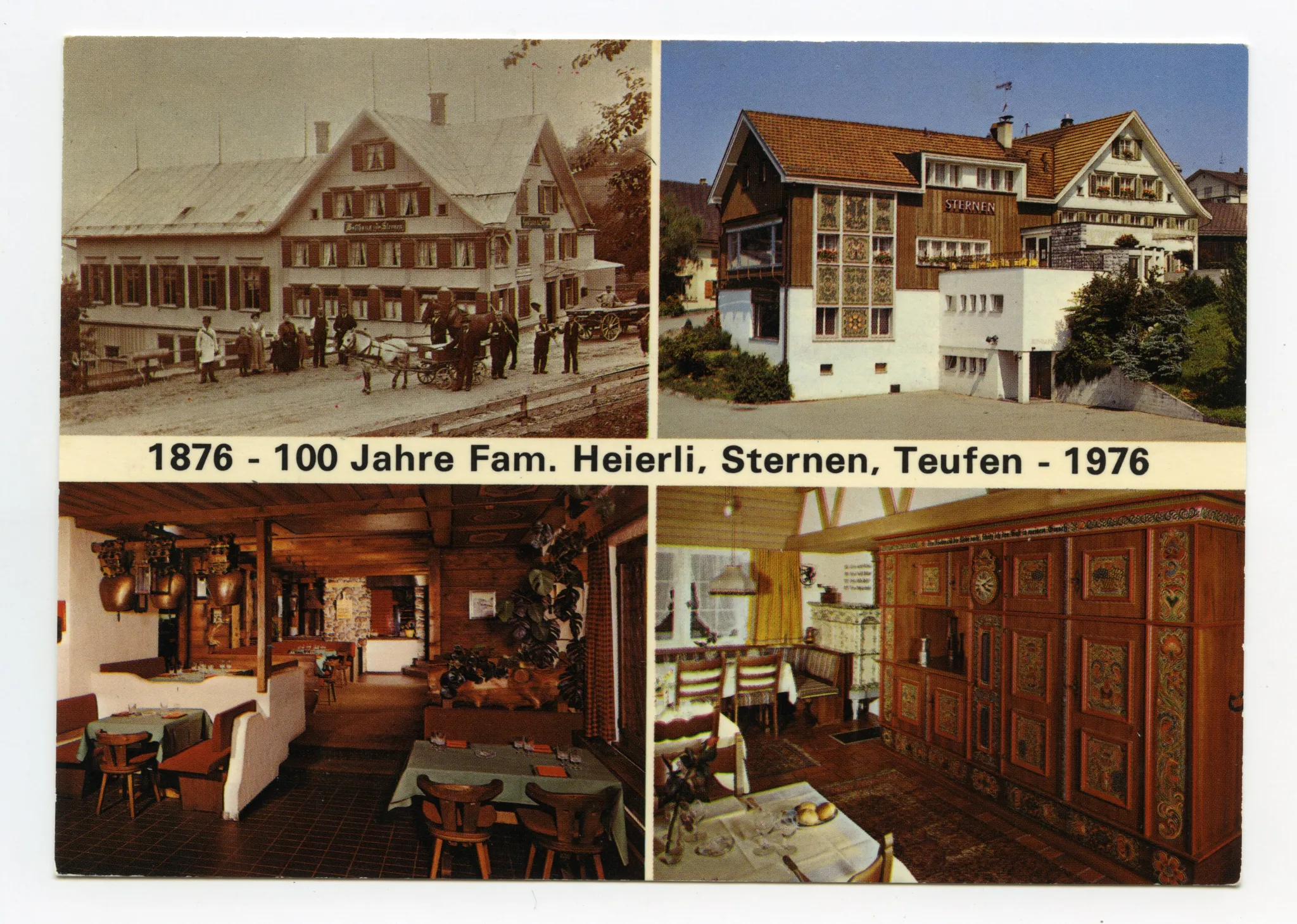 Mehrbildpostkarte, Gesamtansicht aus Nordosten (vgl. Ho.20-250), Rückansicht, zwei Innenansichten