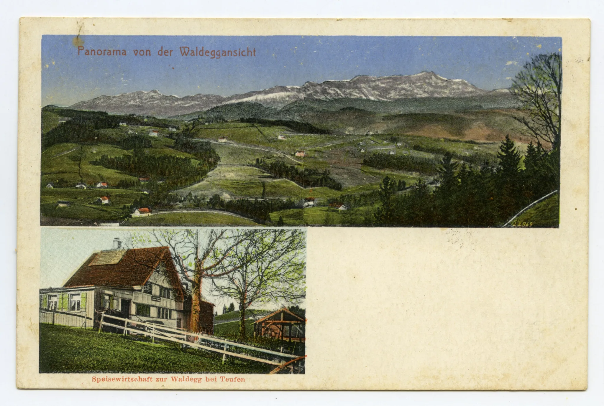 Mehrbildkarte, klein: Ansicht Waldegg, gross: Panoramablick von Waldegg aus Richtung Alpstein