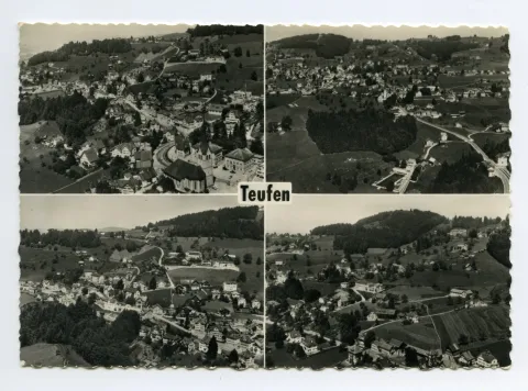 aus Süd-Ost: Grubenmannkirche, Dorfplatz bis Fernblick und Stofel (vgl. Ho.01-016); aus Süden: Schwimmbad/Neubrücke, via Zeughaus/Ebni, Dorfkern bis Bad Sonder und „Eggen“; aus S-Ost: Lortanne, Krankenhaus, Frölichsegg, Bad Sonder; aus Süden: Hauptstrasse von Schützengarten bis Stofel, Blick zum Fernblick