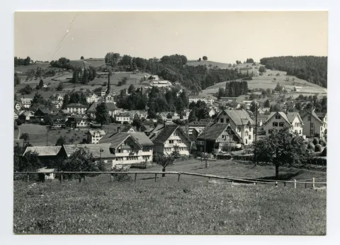 im Vordergrund „Speisewirtschaft zum Schönenbüel“, mit Krankenhaus inkl. neuem Schwesternhaus, Blick zu Schäflisegg und Hüslersegg