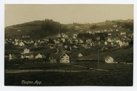 mit Bächli, Bahnhof, Krankenhaus, Fernblick, Bad Sonder. Blick zu Frölichsegg und Schäflisegg