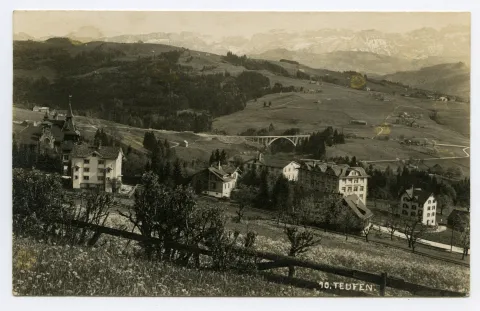 mit Textilfabriken und „Türmlihaus“, im Hintergrund Haslenbrücke (Rotbach). Blick Richtung Südosten
