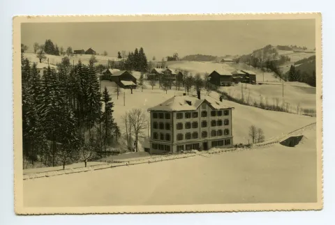 Ansicht von Nordwesten mit Fabrik am Goldibach (ehemals Spinnerei in der Göbsi)